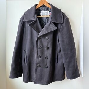 SCHOTT NYC US 740N Pea Jacket Coat Navy Quilted Wool Classic Military Preppy 42
